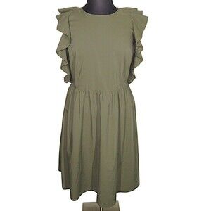 Eloquii Women's Olive Ruffled Cotton Blend Fit And Flare Midi Dress Plus Size 18